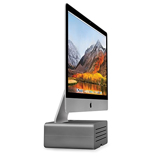 Twelve South HiRise Pro for iMac / Displays | Height-adjustable stand w/ storage, reversible front + leather inlay