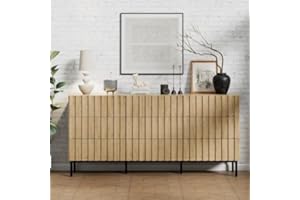 UEV Cómoda con 9 Cajones 150 cm, Cómoda Estrecha, Gran Espacio de Almacenamiento, Armario con Techo Amplio, para Sala de Estar, Dormitorio, Oficina, Patas Metálicas, 150 x 34 x 72 cm, Natural