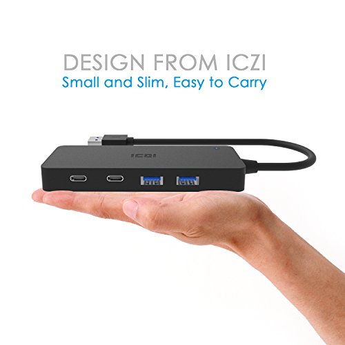 ICZI USB 3.0 HUB, mit 4x USB 3.0 port, 2x USB C port und 2x kartenleser, vernickelt Steckers und Buchsen, mehr dünn, Schwarz - 4