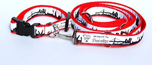 Twinkys Hamburg + Red Adjustable Nylon Dog Collar Lead Set Various Sizes