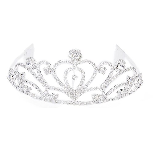 PIXNOR Wedding Prom Bridal Crown Rhinestone Crystal Decor Headband Veil Tiara (Sliver)