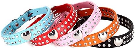 2 Rows Rhinestone Bling Heart Studded Leather Dog Collar For Small Or Medium Pet Collar