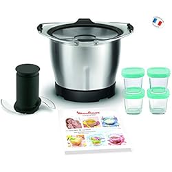 Moulinex Mini Bol Bébé avec 4 Pots en Verre XF387E10 Accessoire Companion Officiel Cuve 1,4L Lame Inox Compatible avec Tous les Robots Cuisine Companion