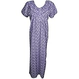 Indiatrendzs Women Nighty Nightgown Cotton Floral Printed Purple Neck Embroidered Nightwear (Chest 46)