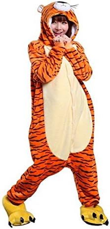 Tigger Adult Men Women Unisex Animal Sleepsuit Kigurumi Cosplay Costume Pajamas Outfit Nonopnd Nightclothes Onesies Halloween Cheap Costume Clothing (S(151CM-161CM))