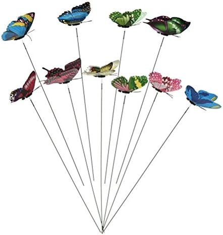 UOOME 10 Pieces Miniature Fairy Garden Butterflies On Sticks Colourful Garden Flower Plant Pot Craft Decoration