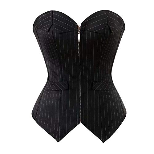 aizen Bustino Corsetto Burlesque Sexy Donna Tino Gotico Striscia Corsetto e Perizoma Nero L