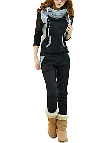 BYD Femmes Survêtement Suit Col Haut Manches Longues Pullover Sweatshirt à Capuche Avec De Grosses Poches + Pantalon 2pcs Jogging Sportswear