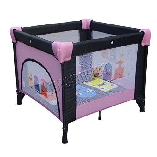 FoxHunter Baby Travel Playpen Infant Square Cot Bed Play Pen With Side Entry Portable Foldable Pink New