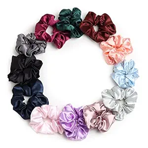 Miley Luxury Satin Scrunchies for Women/girls - Exact Colors as Pic, Multi-Color Scrunchies | Plain Pastel Shades | Anti hair breakage, Quality Tie Elastic (Pack of 12-Prism)?