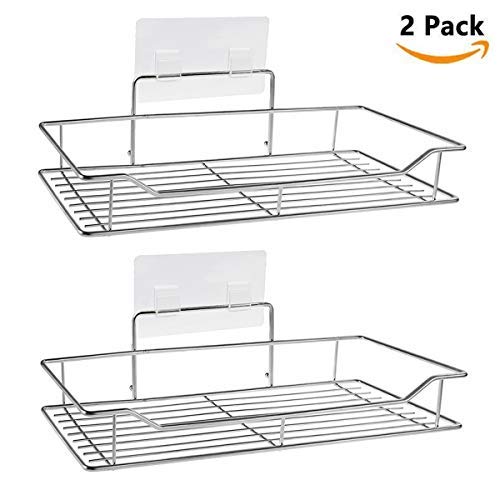 Étagères de salle de bain, Wyjp Caddy de Douche de cuisine Rack de stockage Organiseur avec fond de Transparent adhésif sans perçage SUS304 inoxydable Steel- Lot de 2