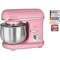 Clatronic KM 3711 Rock'n'Retro Machine à pétrir avec couvercle anti-éclaboussures transparent avec ouverture de recharge 1100 W 5 l rose bonbon