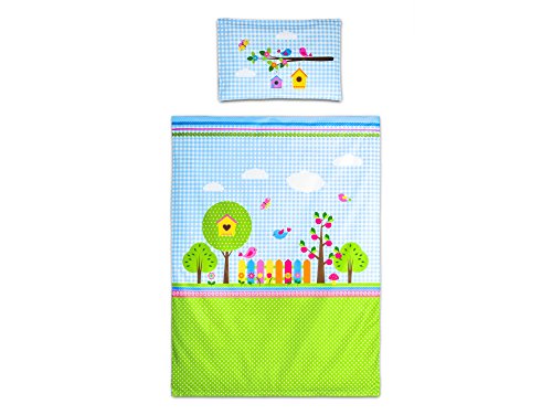 Sei Design® Kinderbettwäsche 2 Tlg.: Bettdeckenbezug 100x135 + Kopfkissenbezug 40x60 mit integriertem Reißverschluss, reine Baumwolle für gesundes Schlafklima (2 Tlg., Bird Garden)
