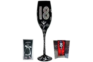 FRAMAN COPA CAVA (CHAMPÁN) PARA REGALO ORIGINAL DE CUMPLEAÑOS, CON LOS NÚMEROS DE LAS EDADES GRABADOS (18 AÑOS NEGRA)