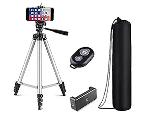 PROLET Adjustable Portable & Fold-able Aluminium Tripod Stand for Smartphones Mobile Clip and Camera Holder with Black Carry Bag- ( Size- 43 Inch)