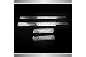 VIPOED 4 Pcs Car Kick Plates For Hyundai Kona II 2024 2023, Stainless Steel Car Door Sill Protector Scuff Guard Exterior Protectors Sills