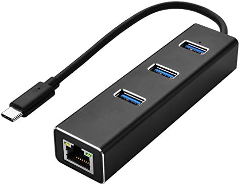 VENUSTEK USB-C HUB Type C (Thunderbolt 3) to 3ports USB HUB 3.0 with 1000M Ethernet port for USB C Devices Such as Macbook, Mac Pro / Mini, iMac, Surface Pro, Dell XPS 13, Flash Drives, Hard Drives (Black)