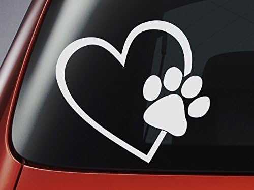 HEART with DOG PAW Puppy Love - WHITE Vinyl Decal Window Sticker for Cars, Windows, Walls, Laptops