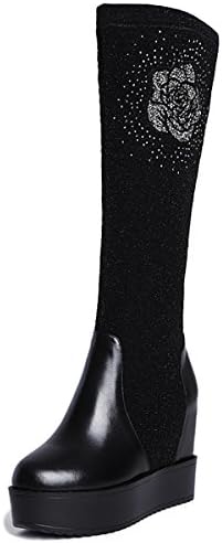 Women's Ladies New Knee High Boots Loafer Heel Nike Dunk Sky Hi Shoes Round head Sparkly Diamante Stretch Genuine Leather Keep Warm Martin Pumps Black Autumn Spring Winter Party Career , black , EUR 36/ UK 3.5