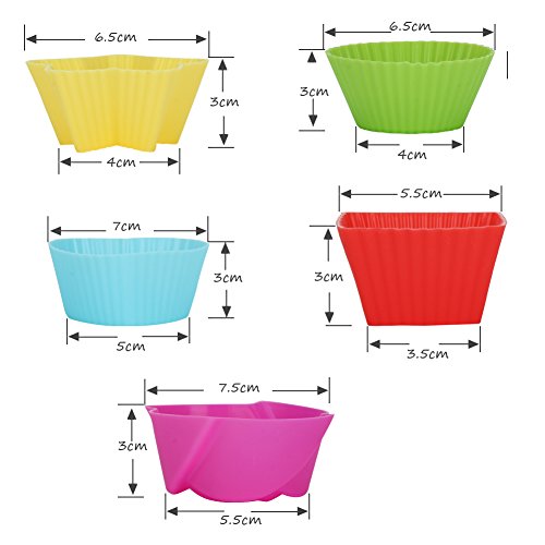 KYG 60er wiederverwendbare Muffinformen Backförmchen Cupcake Backformen aus hochwertigem Silikon 5 Formen mit 6 Farben - 5