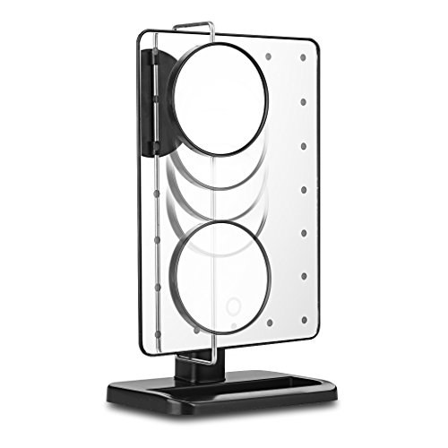 Ovonni L208 LED Touch Screen Kosmetikspiegel mit 10X Lupe 20 LEDs beleuchteter Schminkspiegel Rasierspiegel Dimmbar Batteriebetrieben schwarz - 7