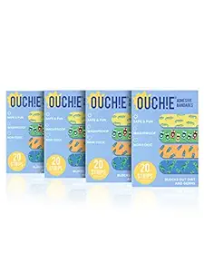 Aya Papaya Ouchie Non-Toxic Printed Jumbo (4 X 20= 80 Pack) - 4 X Blue