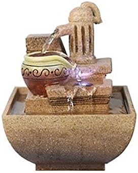 Indoor Water Feature Fountain Handmade Ceramic Tabletop Water Fountain with LED Lights Easy Installation Home Decor Garden Ornaments Feng Shui Ornaments Ideal Christmas Gift for Men Women (A,220v)