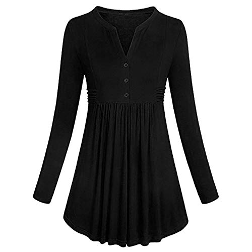 Preisvergleich Produktbild Resplend_langarmshirt,Frauen Casual Pullover Oberteile V-Ausschnitt Lange Ärmel Langarmbluse Patchwork Plissee Knopf Bluse Top-Shirt