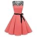 Produktbild VJGOAL Damen Kleid, Hoch Qualität Damen Geburtstagsgeschenke Hepburn ärmellose Feste Spitze Vintage Chiffon Swing High-Taille Plissee Brautkleid mit Gürtel (Rosa,44)