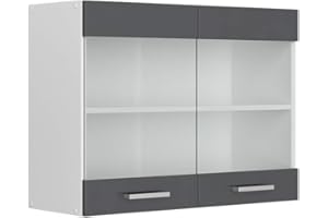 Vicco Mobile da cucina in vetro R-line, Antracite lucido/Bianco, 80 cm