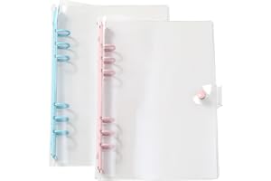 Katmerioringpärm A5-mapp, 2 stycken mini transparent PVC-ringpärm, påfyllningsbar 6 ringar-pärm med fodral, regnbåge anteckni