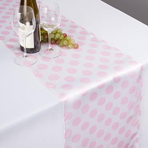 14 x 108 in. Polka Dot Satin Table Runner White / Pink