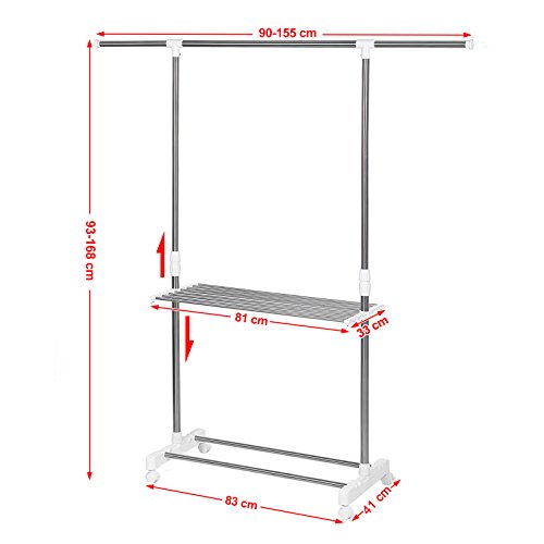 Songmics Kleiderständer Wäscheständer Mit Handtuchständer 90-155(L) X 41(W) X 93-168(H) cm LLR402 - 4