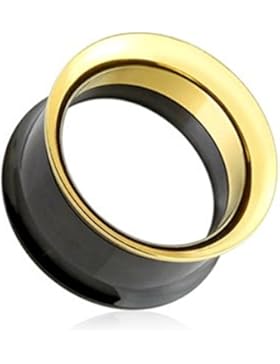 Paula & Fritz® Tunnel aus Edelstahl Chirurgenstahl 316L Schwarz und Gold mit Schraubverschluss 3mm - 25mm