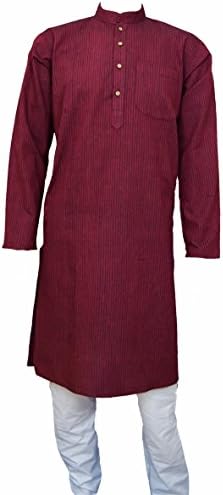 MENS COTTON KURTA PAJAMA SALWAR KAMEEZ SHERWANI INDIAN OUTFIT (44-XXL, RED)AY1051