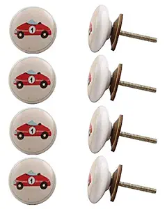 8 Pieces Vintage Knobs | Ceramic Cabinet Door Handles | Multicolor Knobs for Kids Room | Car Flat Bathroom Drawer Pulls | 3.81 cm Knobs