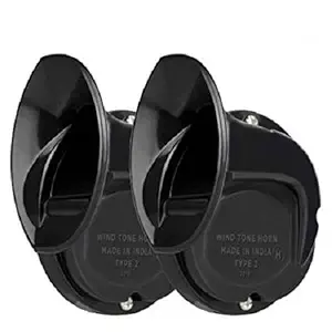 SELLCOM Universal Windtone Jalwa Horn (2 and 4 wheelers, Black, Heavy plastic body, Set of 2, 12V voltage)