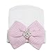 Koly® Newborn Cute Hat Bownot Baby Girls Hospital Hat Beanie Gift (White with pink)