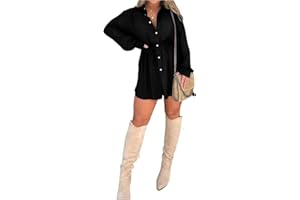 ZOOARTS Satin Covered Nights Romper Dress,2023 Fall New Satin Dress Set,Casual Button V Neck Long Sleeve Casual Stylish Dress,Long Sleeve Shirt Dress Rompers