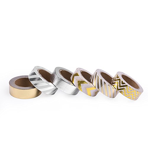 Jumbo-Set Washi Tapes, Gold und Silber, 6 x 10m, 60 Meter Washi-Tape - 3