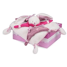 Doudou et Compagnie – Doudou Plat – Lapin Cerise Rose et Blanc – Boite Cadeau – 17 Cm – Idée Cadeau de Naissance Fille – Garantie Doudou Perdu – DC2703