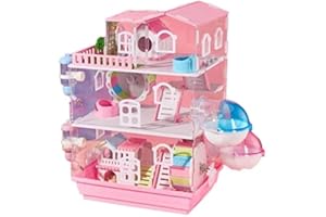 xixi-Home Hamster Cage Syrian Dwarf Hamster Cage 3 Tier Small Animal Habitats Fully Transparent Acrylic Hamster Cages with Hamster Toys Kits,for Gerbil,Dwarf Hamsters (3 Layer（color）, Pink)