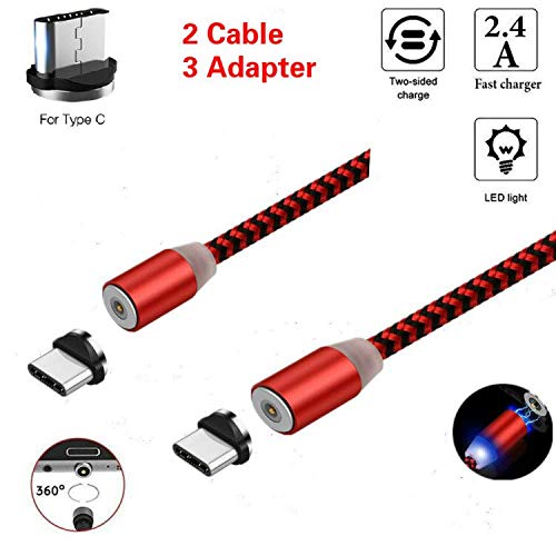 Ruibo Sike Nouvelle Version Lot de 2 1 m + 2 m USB câble de Type C magnétique tressé USB C câble de Chargement (Rouge)
