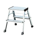 Krause 130037 - Escabel plegable (aluminio, 2 peldaños a cada lado, fijación de seguridad automática)