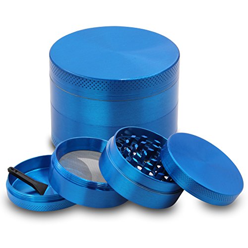 DCOU Tabak Schleifer Mahler Gewürze Kräutermühle mit Pollenfänger Mühle 4-teilig CNC – gefrästen Zink-Legierung Mühle mit scharfen Klingen und Siebgrinder (Blau) - 2