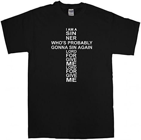 Adult Christian T Shirts - i;m a Sinner cross printed tshirt (Small, Black)