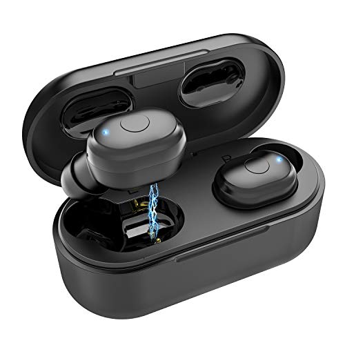 Mixcder T1 Écouteurs sans Fil Oreillette Bluetooth 5.0 avec Micro CVC8.0 Réduction de Bruit, 3D Son Stéréo, Binaural Couplage avec Étui de Charge Portable, Mini Twins Auriculaire Ultra-léger (Noir)