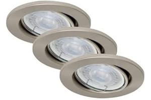 ‎BRILONER BRILONER Leuchten - LED Einbauleuchten, 3er Set, Deckenlampen dimmbar, LED-Modul schwenkbar, 3x GU10, je 5,5 Watt, je 460 Lumen, 3.000 Kelvin, IP23, Matt-Nickel, 86x70mm (DxH) 7256-032