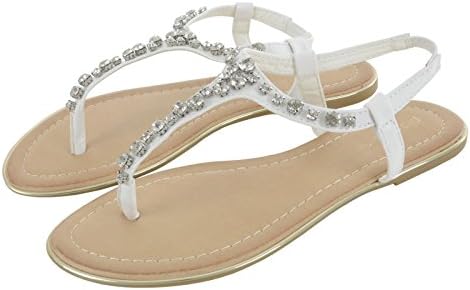 Pia Rossini Womens Summer Sandals Flat Chianti Beach Holiday Shoes Ladies Diamante Strappy Slip On Elastic Ankle Flip Flop White 8 UK