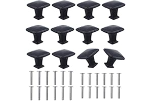 MaYuLa 12Pcs Door Knobs Black Drawer Knobs 30MM Square Cabinet Knobs Kitchen Cupboard Knobs Wardrobe Door Pulls Handles for Chest of Drawers Closet Bathroom Bedroom with Screws